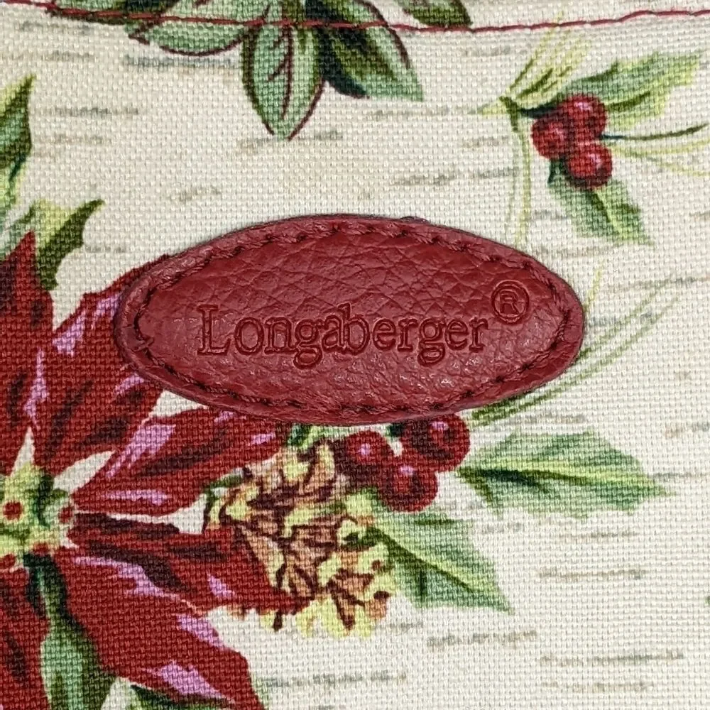 Longaberger Christmas Tote Bag Striped Canvas ~ Holly Poinsettia with Handles